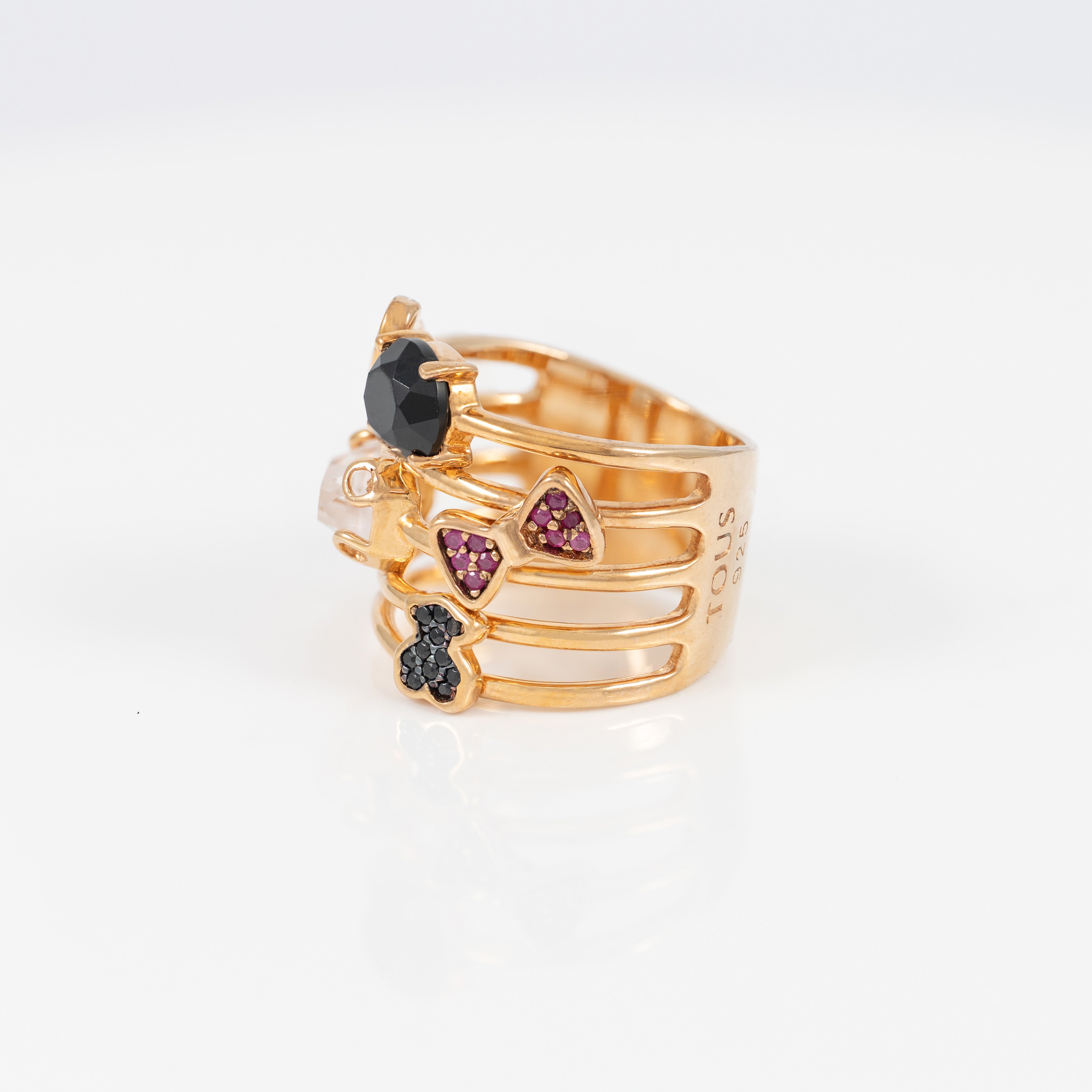 Anillo Tous en plata vermeil rosa con gemas Join