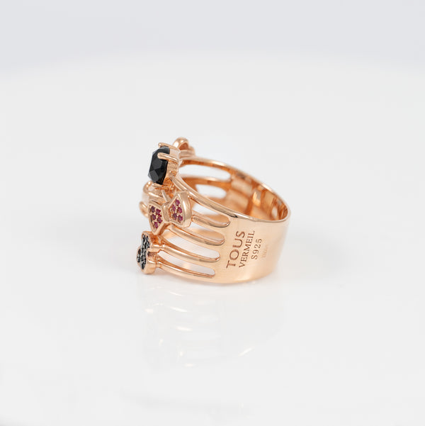 Anillo Tous en plata vermeil rosa con gemas Join