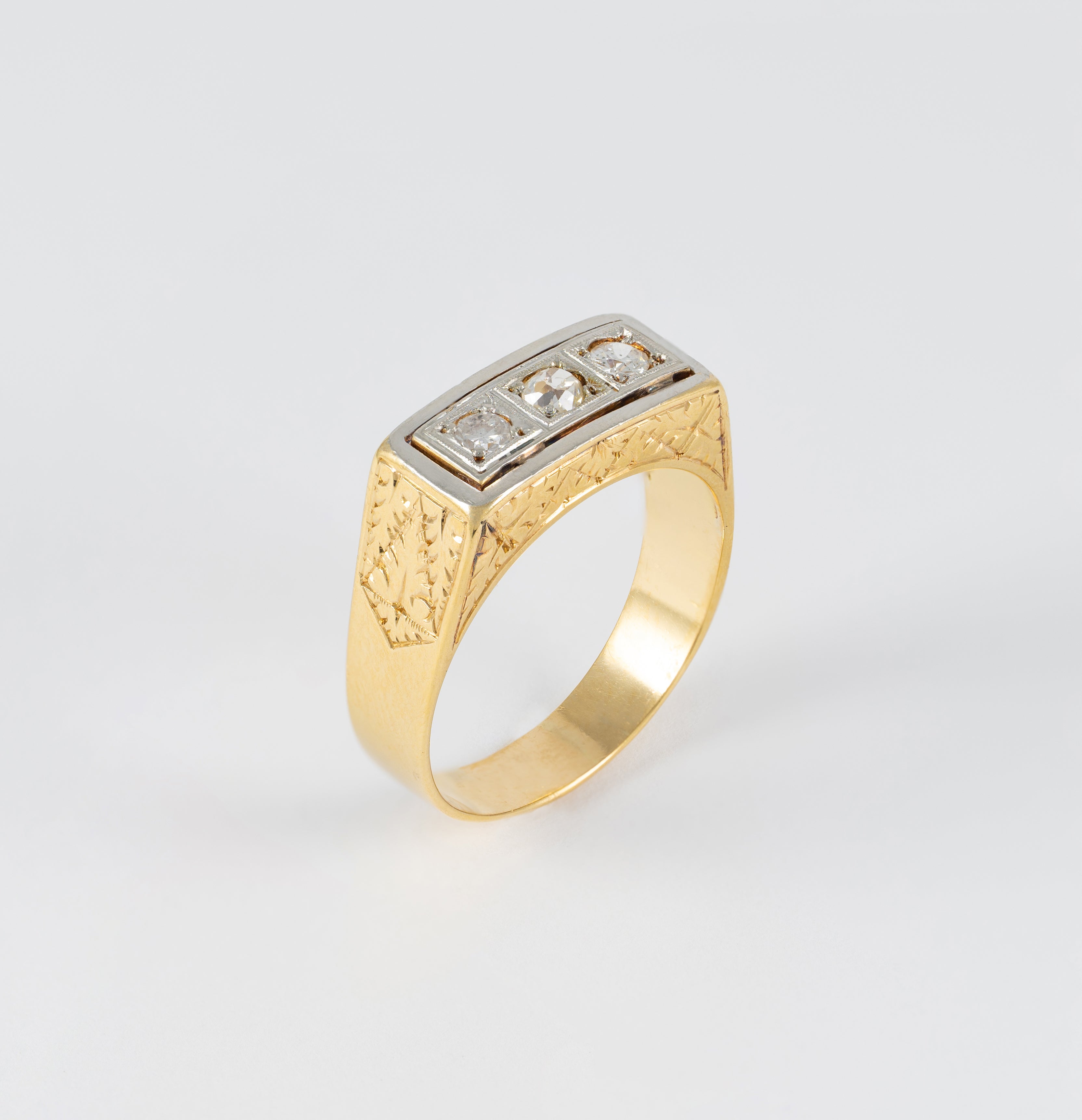 Anillo antiguo en oro amarillo y blanco 18k con diamantes - Mayka Jewels