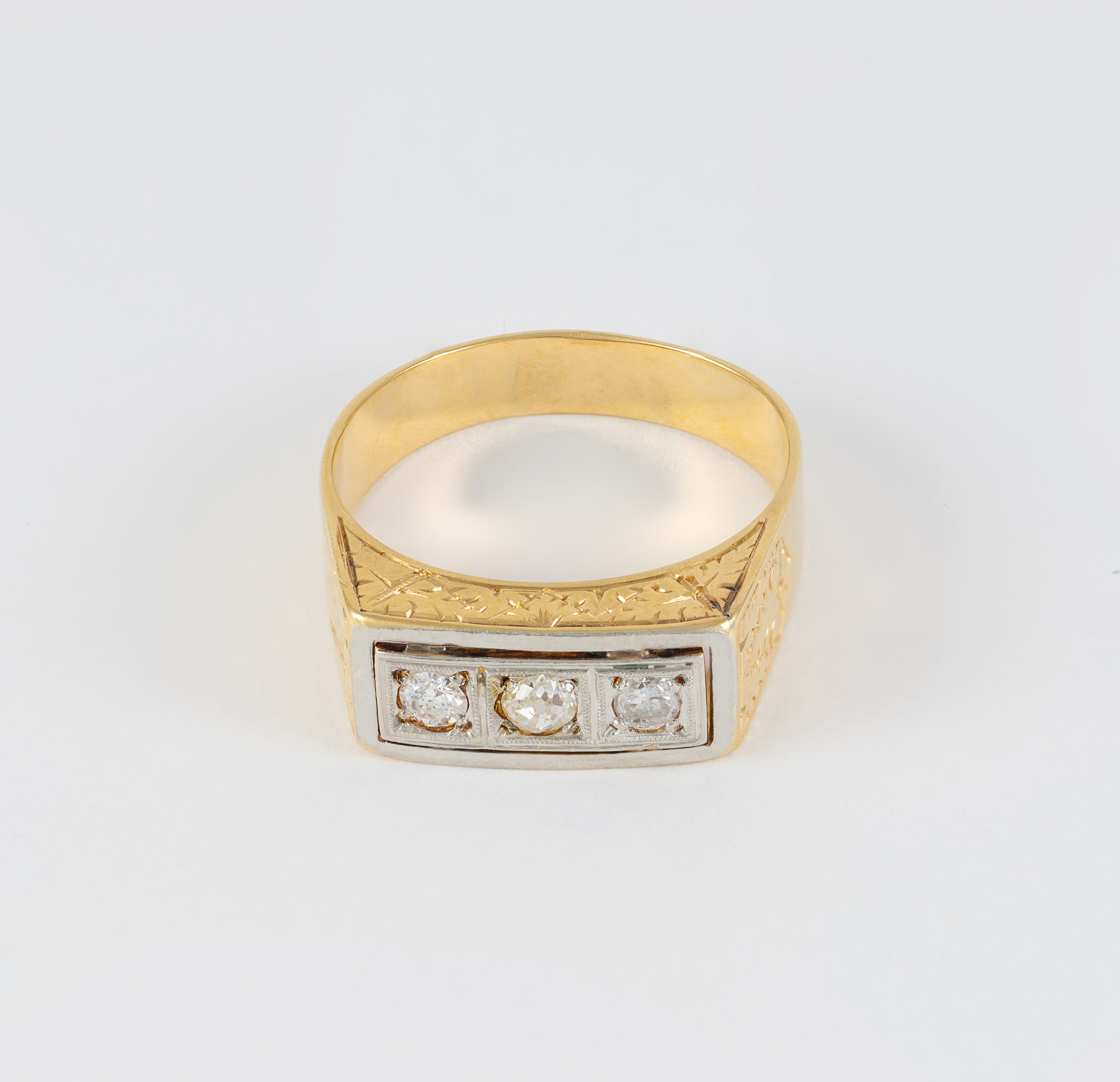 Anillo antiguo en oro amarillo y blanco 18k con diamantes - Mayka Jewels