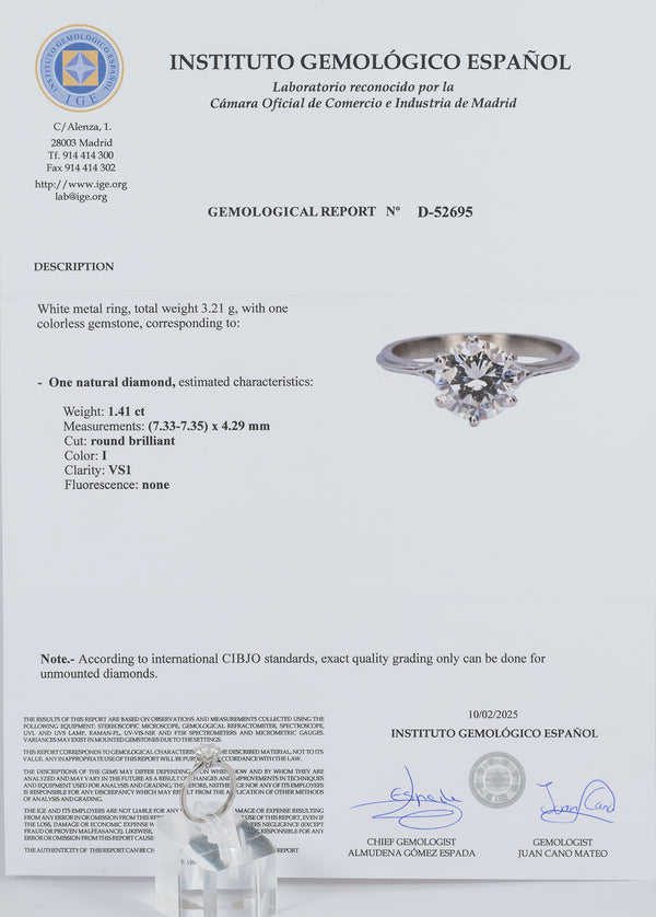 Anillo en oro blanco 18k con diamante 1.41 ct
