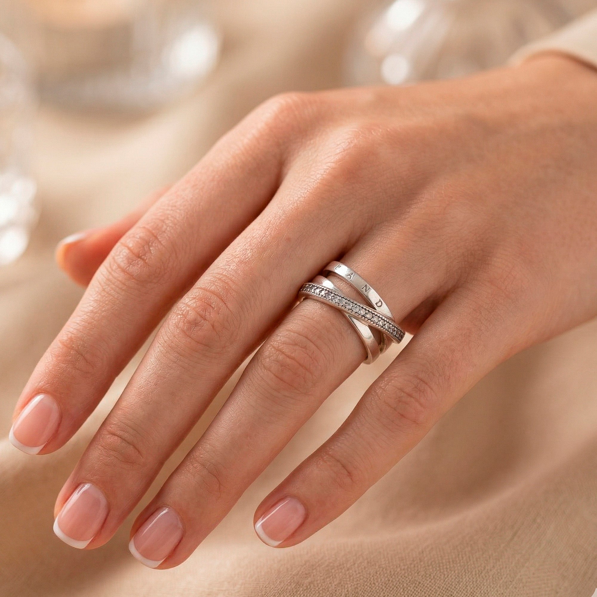 Anillo Pandora Cruzado Triple Alianza en Plata 925 Pavé