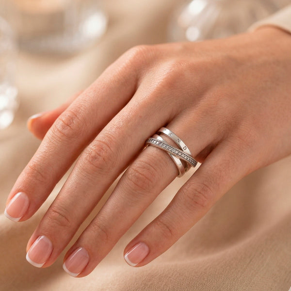 Anillo Pandora Cruzado Triple Alianza en Plata 925 Pavé