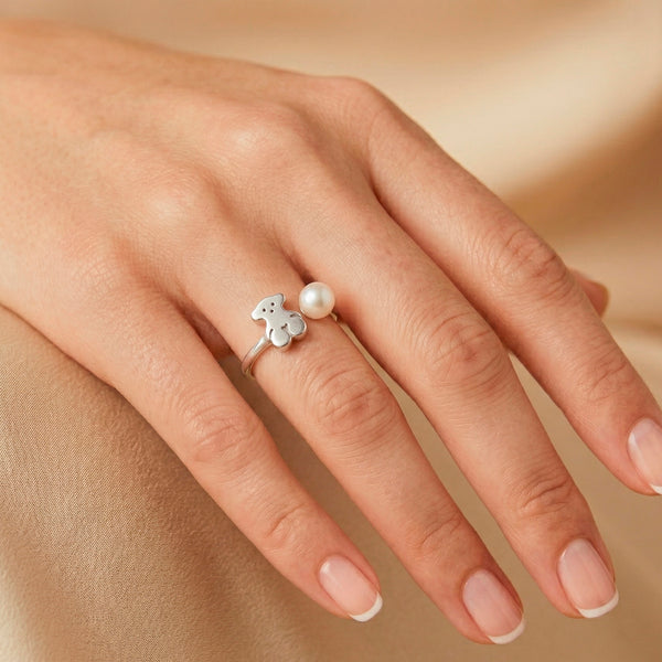 Anillo Tous abierto de Plata 925 y perla Sweet Dolls