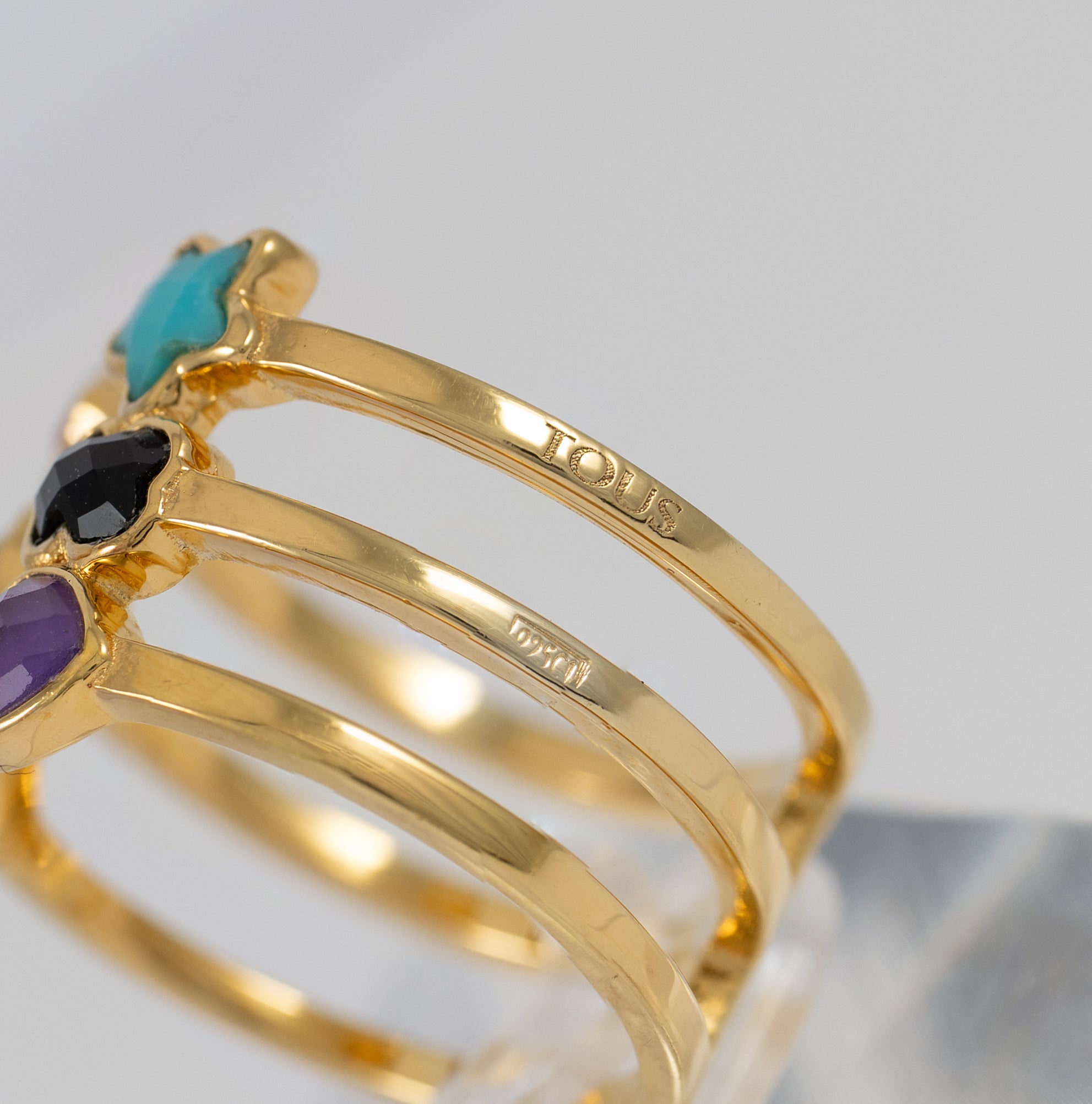 Anillo Tous abierto de plata Vermeil con gemas Glory