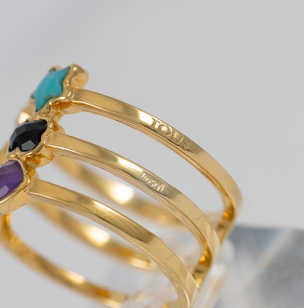 Anillo Tous abierto de plata Vermeil con gemas Glory