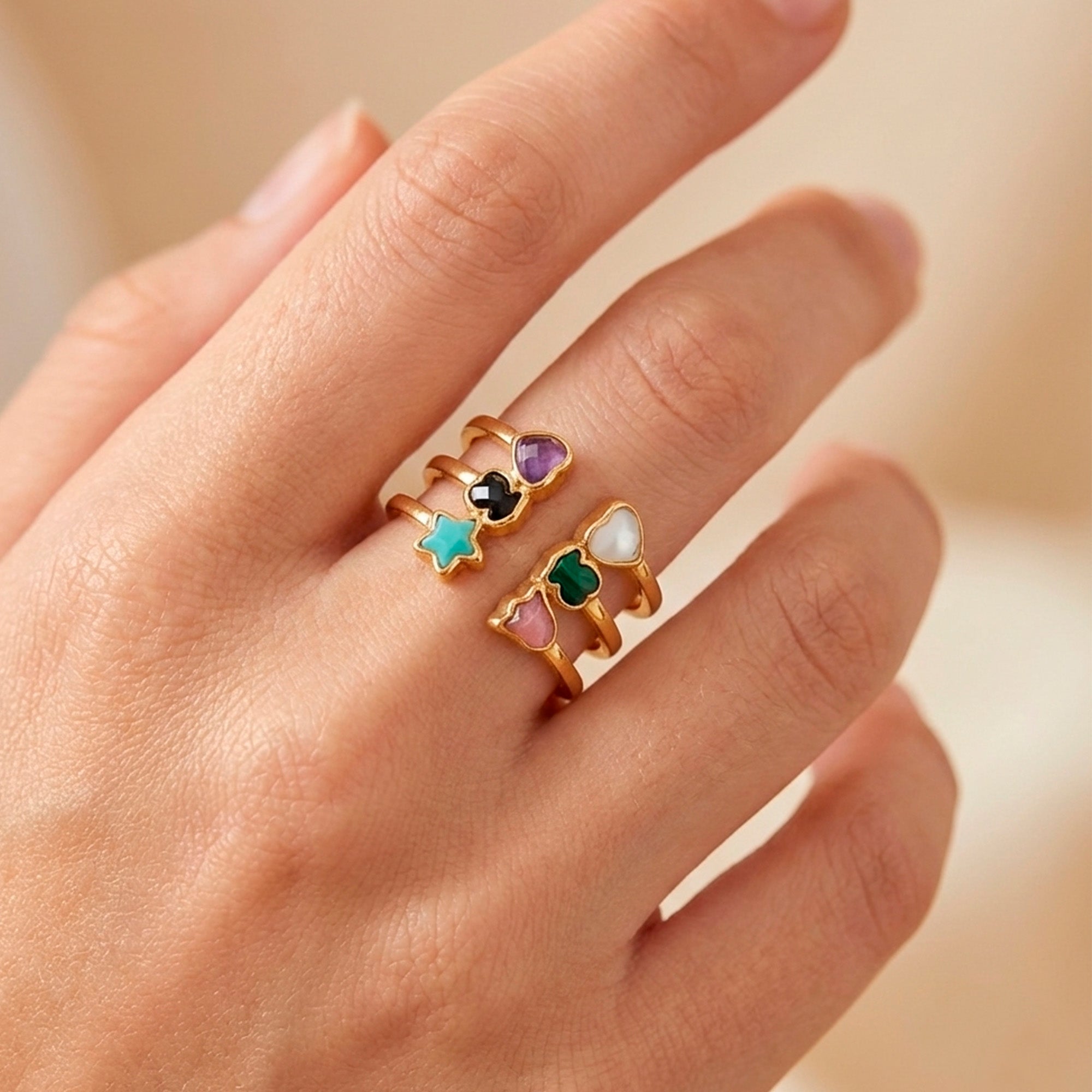 Anillo Tous abierto de plata Vermeil con gemas Glory