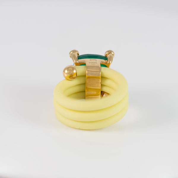 Anillo Tous de caucho amarillo con gemas Beach