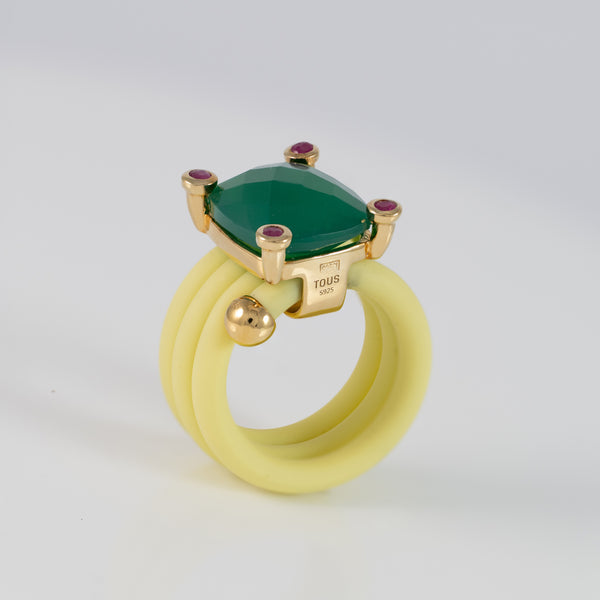 Anillo Tous de caucho amarillo con gemas Beach