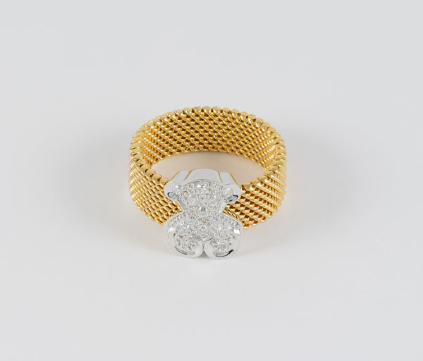 Anillo Tous Icon Mesh en oro amarillo y oro blanco de 18k con diamantes