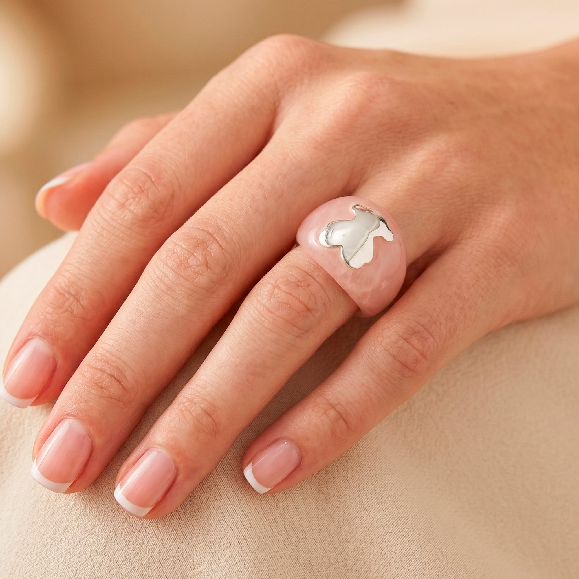 Anillo Tous en plata 925 y cuarzo rosa