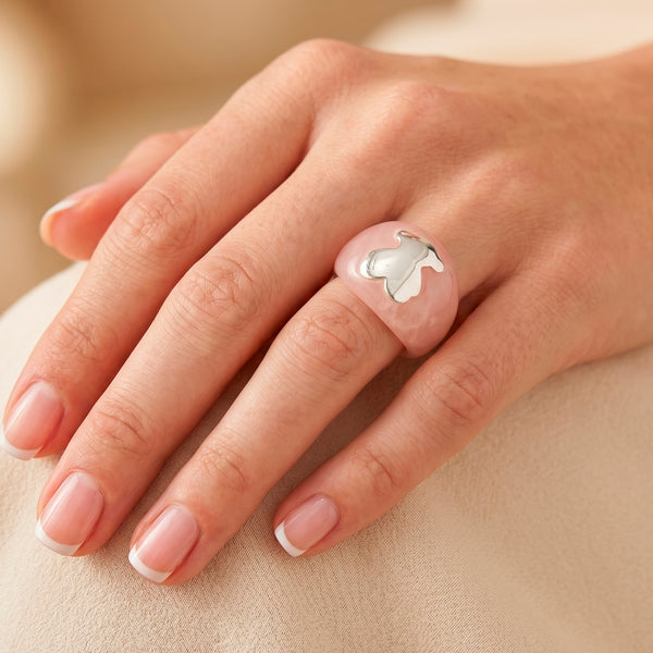 Anillo Tous en plata 925 y cuarzo rosa