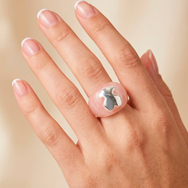 Anillo Tous en plata 925 y cuarzo rosa