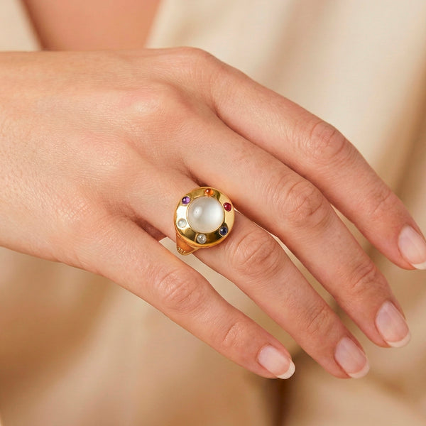 Anillo Tous Plata Vermeil con piedra luna y gemas Magic Nature