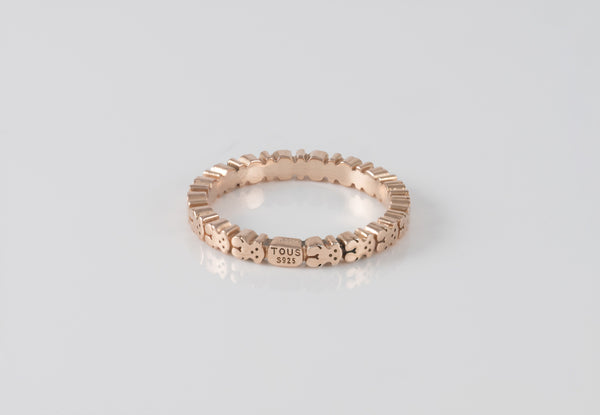 Anillo Tous de plata vermeil rosa motivos oso Straight