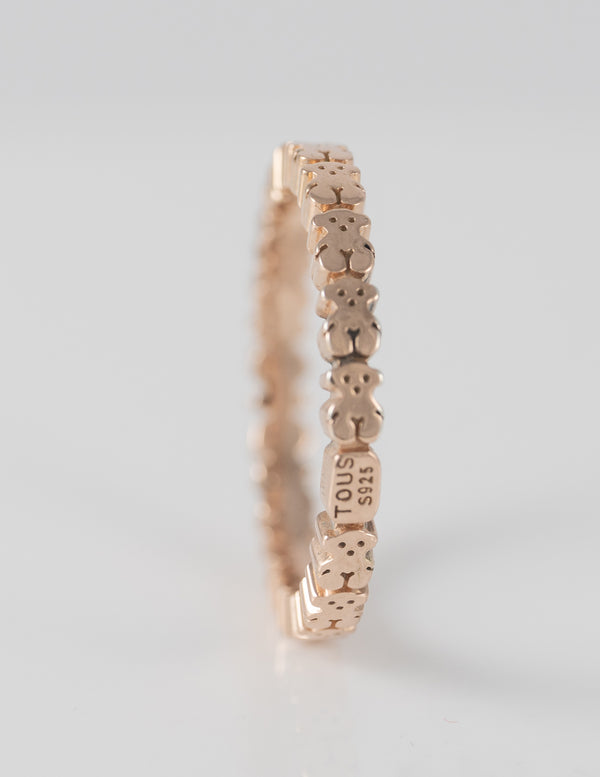 Anillo Tous de plata vermeil rosa motivos oso Straight