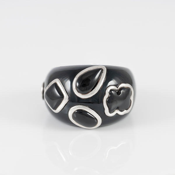 Anillo Tous de Resina Negra, Plata 925 y Ónix Domitous