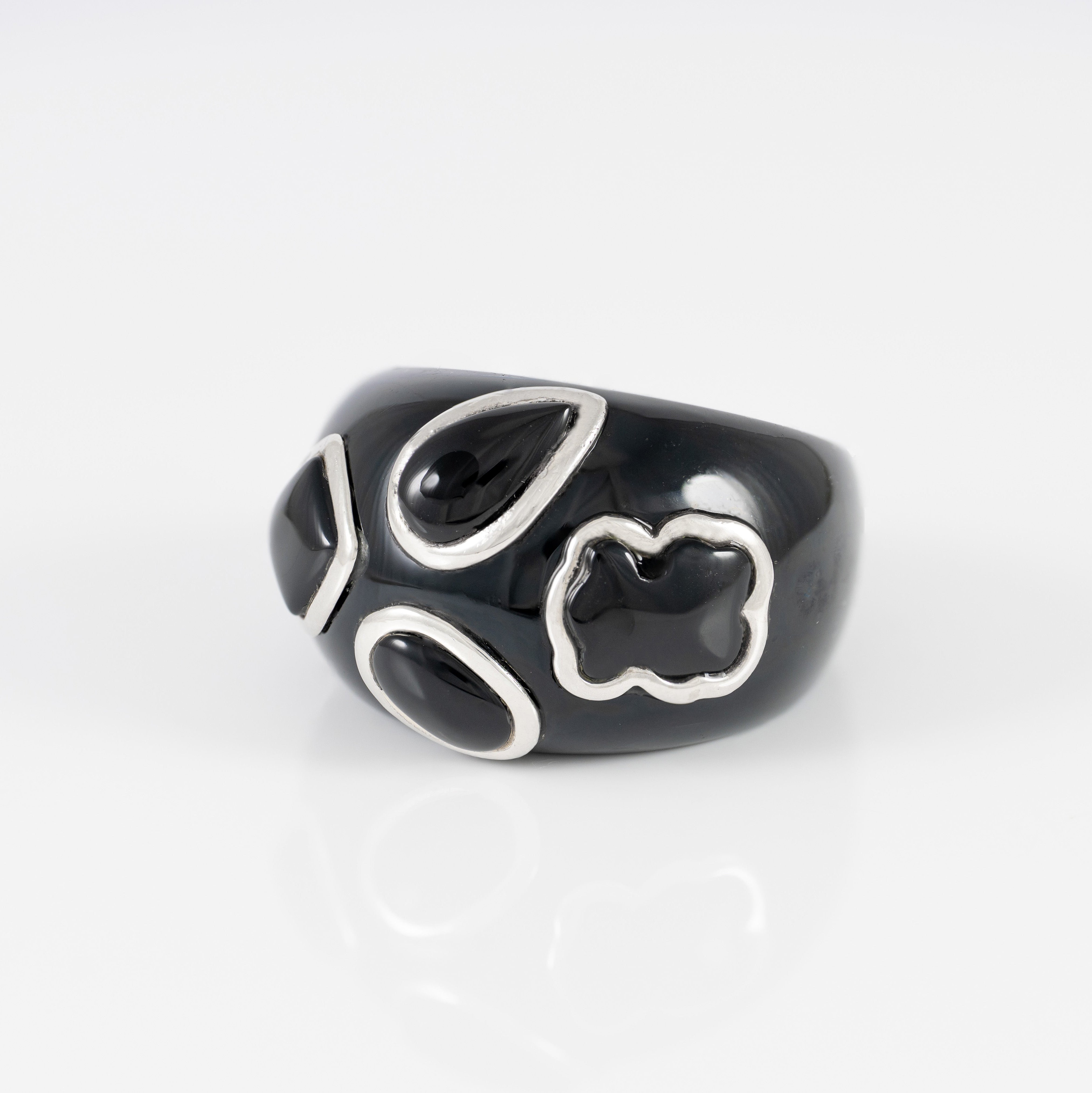 Anillo Tous de Resina Negra, Plata 925 y Ónix Domitous