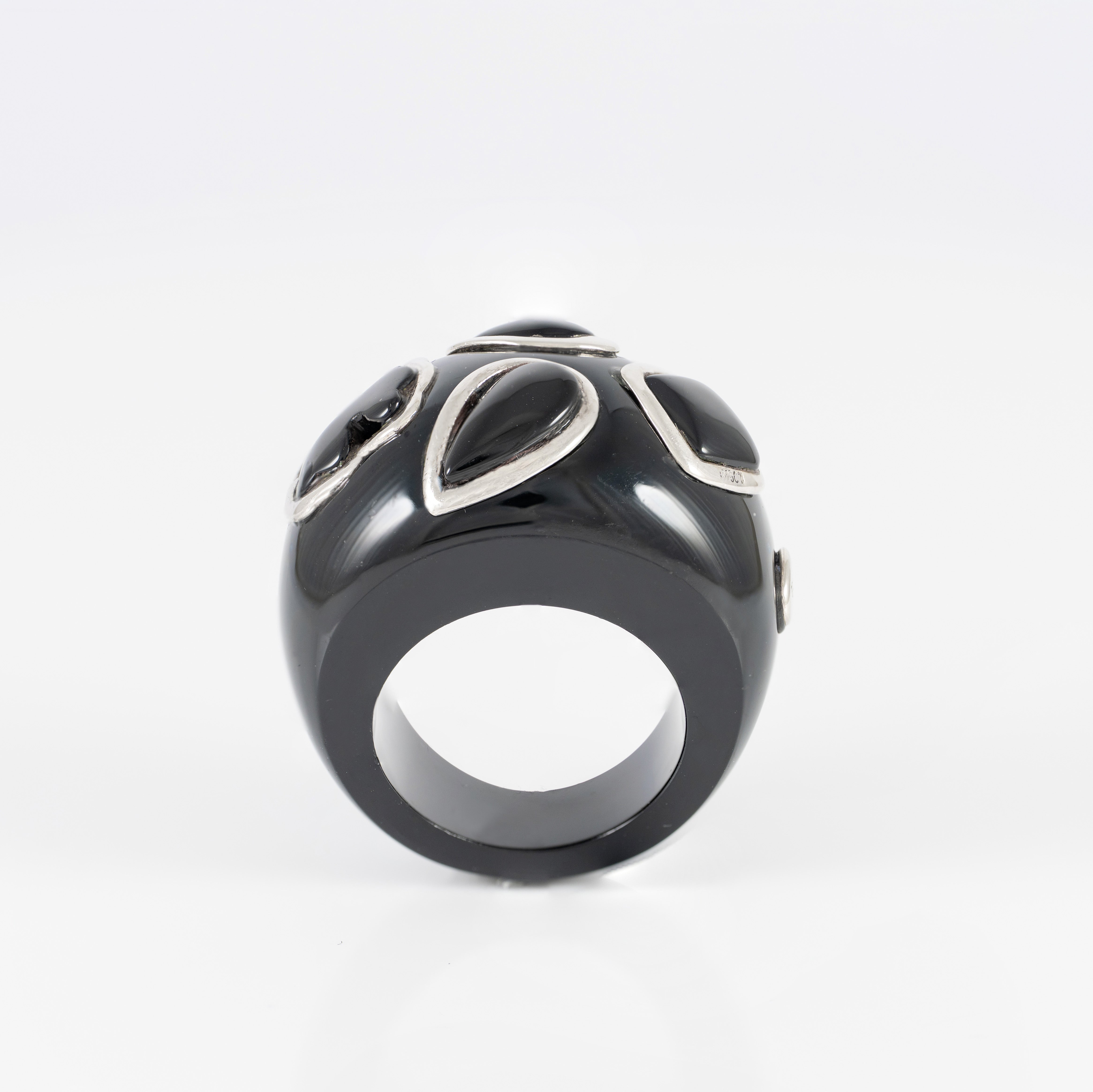 Anillo Tous de Resina Negra, Plata 925 y Ónix Domitous