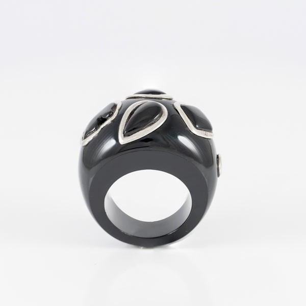 Anillo Tous de Resina Negra, Plata 925 y Ónix Domitous