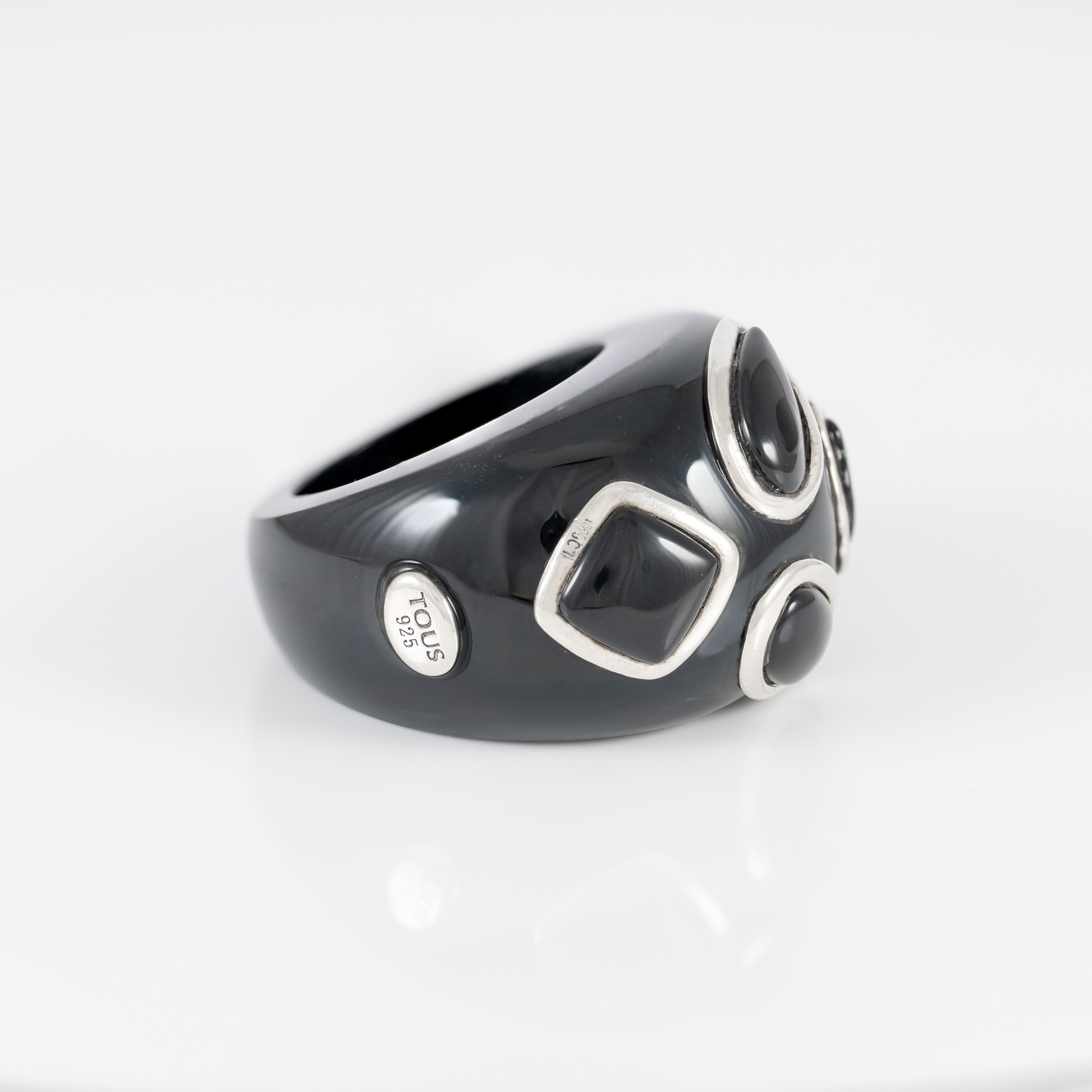 Anillo Tous de Resina Negra, Plata 925 y Ónix Domitous