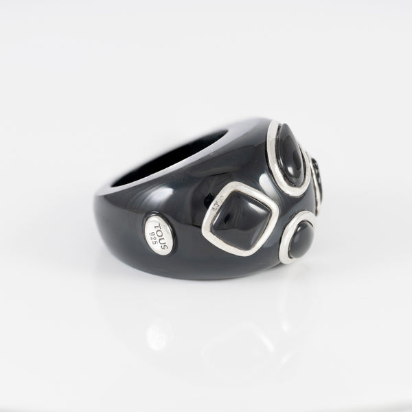 Anillo Tous de Resina Negra, Plata 925 y Ónix Domitous
