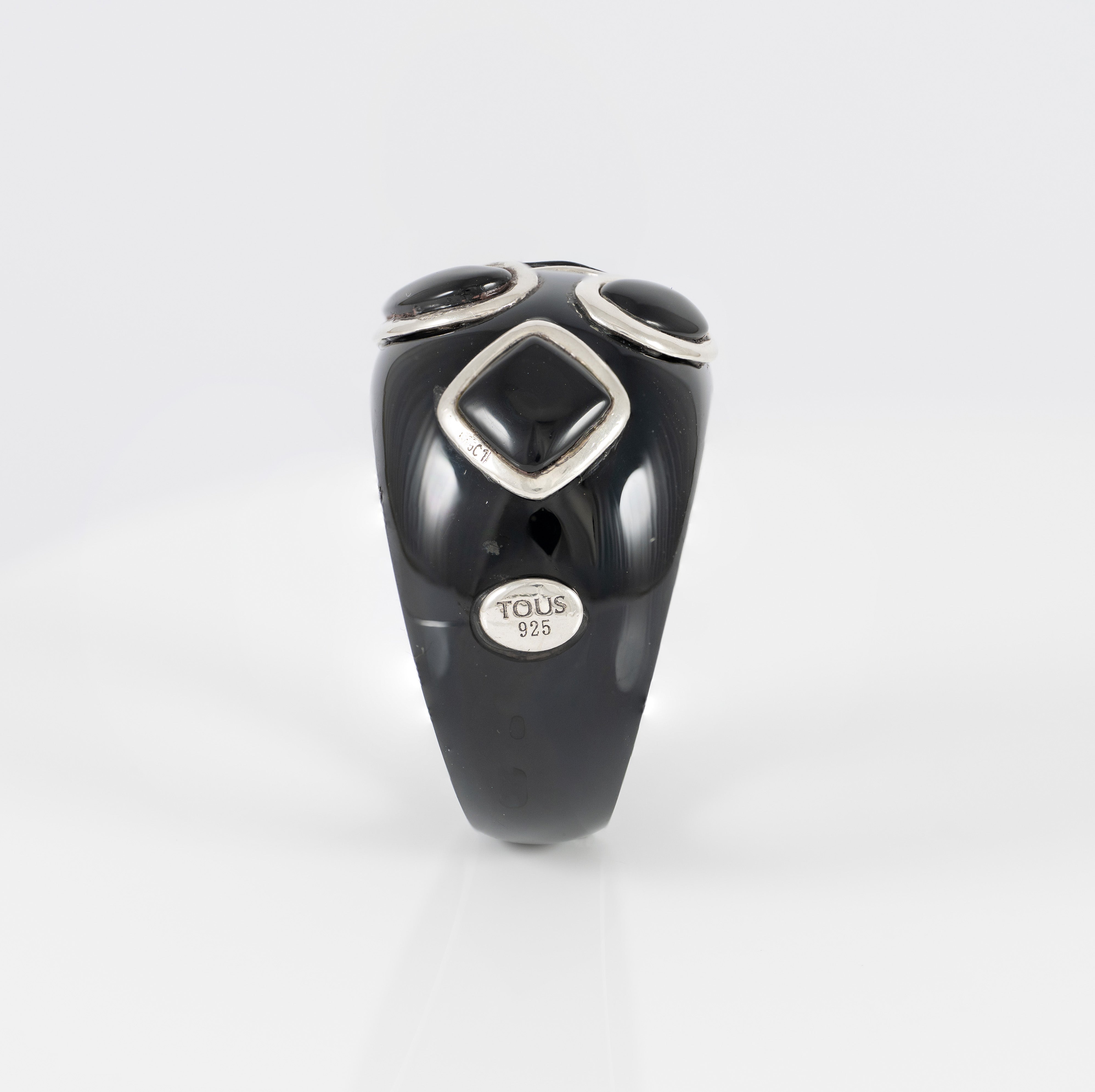 Anillo Tous de Resina Negra, Plata 925 y Ónix Domitous