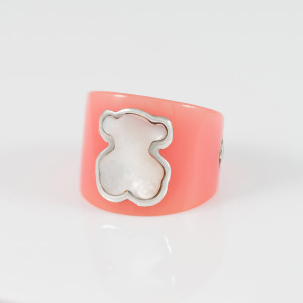 Anillo Tous de Resina rosa y Nácar motivo oso