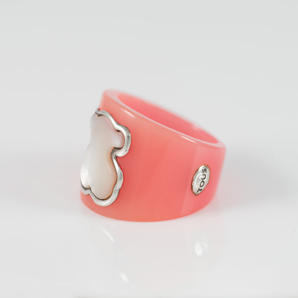 Anillo Tous de Resina rosa y Nácar motivo oso