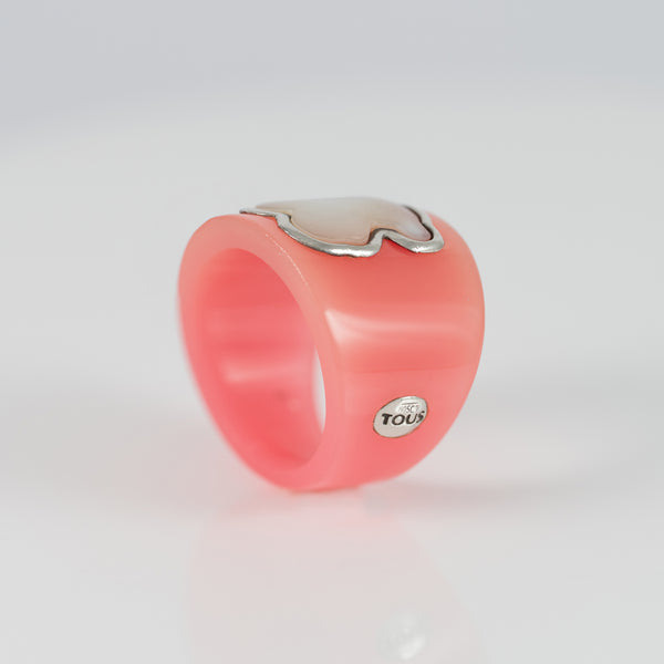 Anillo Tous de Resina rosa y Nácar motivo oso