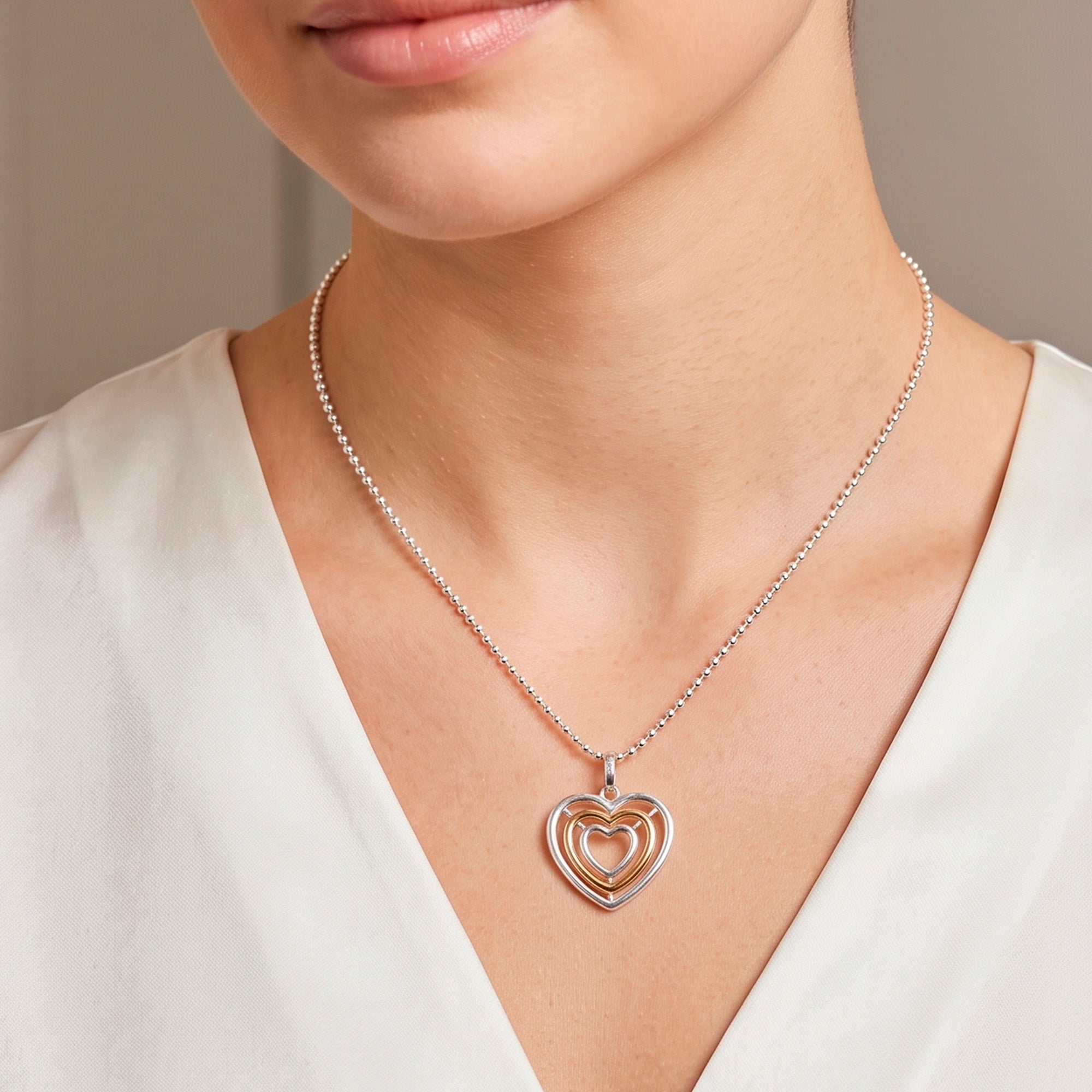 Cadena de bolas Tous con Colgante triple corazón Bickie de plata 925 y plata vermeil