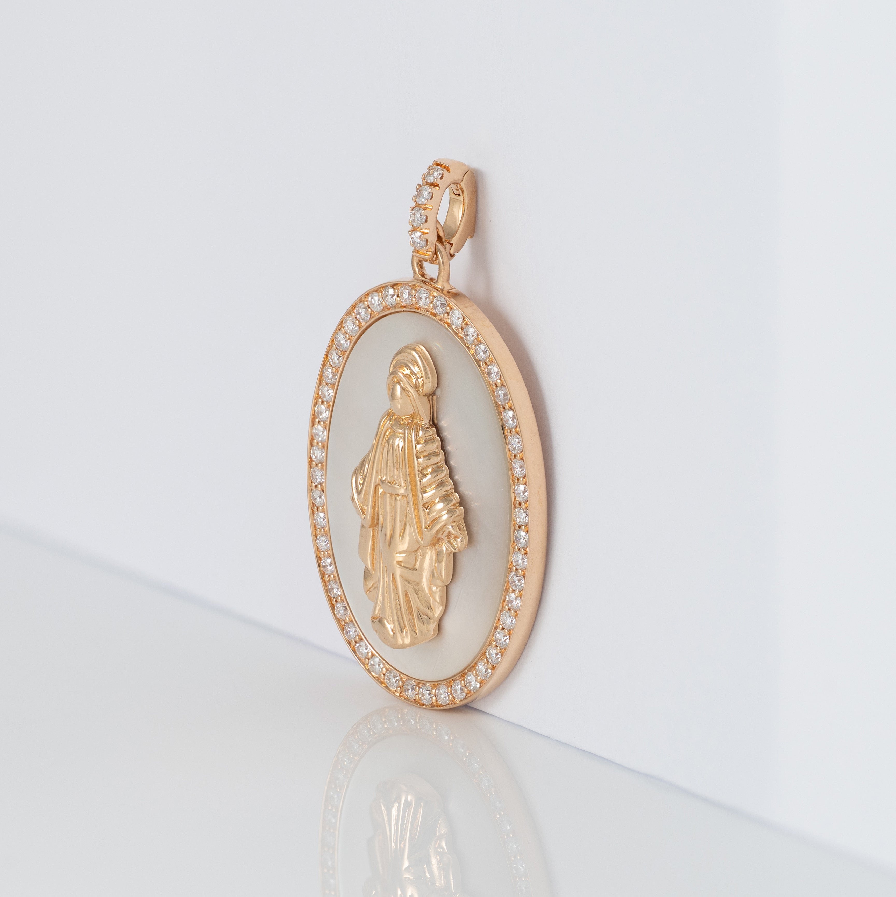 Colgante Crivelli Madonna oro rosa 18k nácar y brillantes