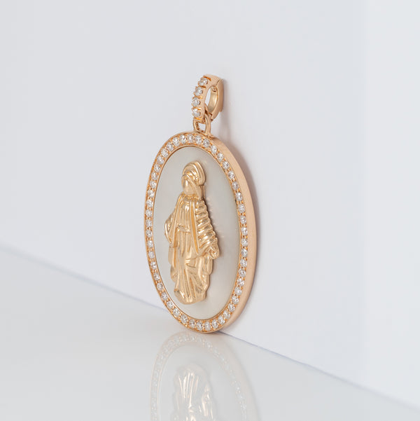 Colgante Crivelli Madonna oro rosa 18k nácar y brillantes