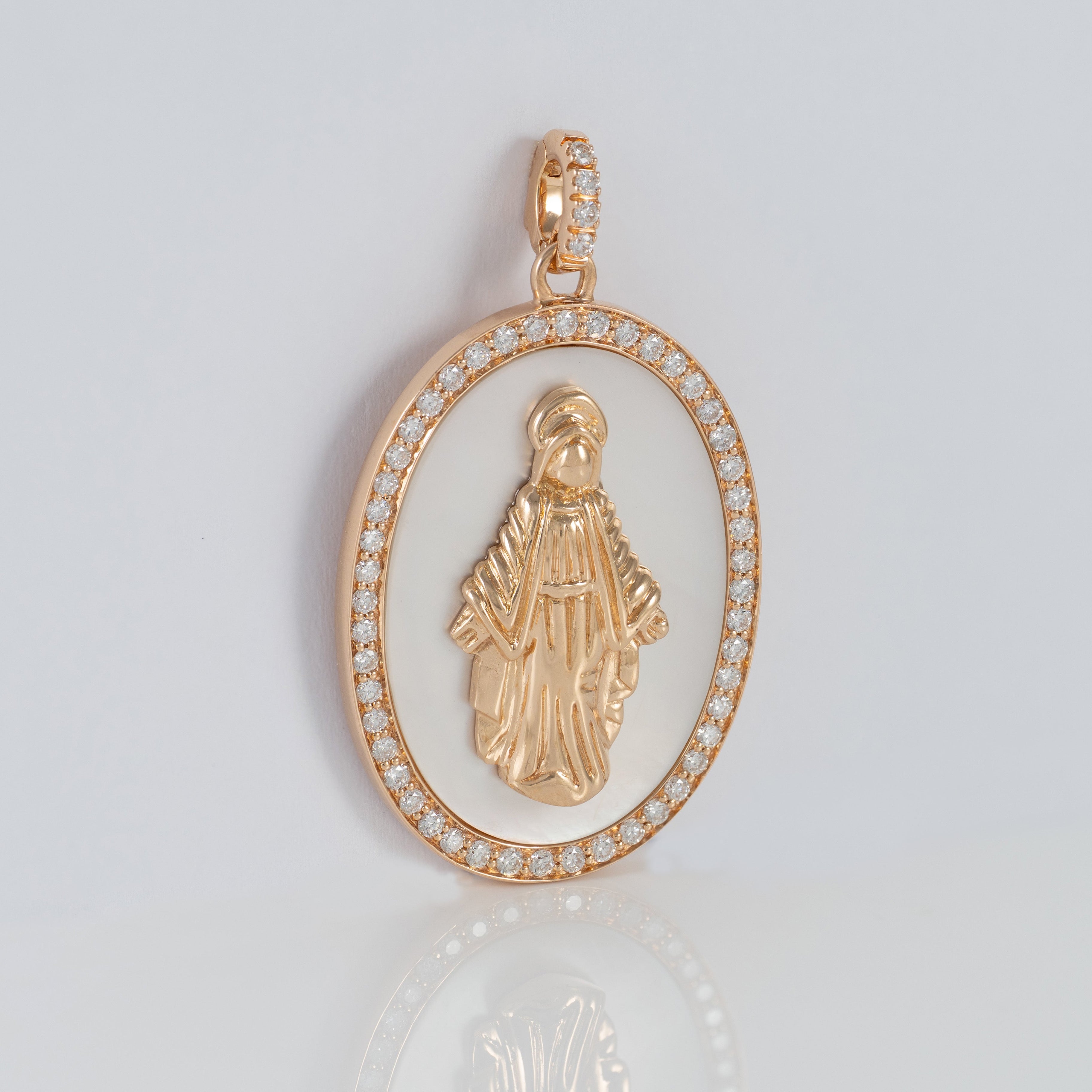 Colgante Crivelli Madonna oro rosa 18k nácar y brillantes