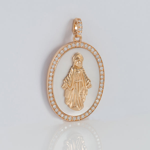 Colgante Crivelli Madonna oro rosa 18k nácar y brillantes