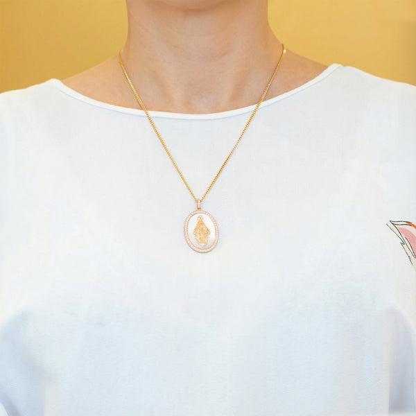 Colgante Crivelli Madonna oro rosa 18k nácar y brillantes