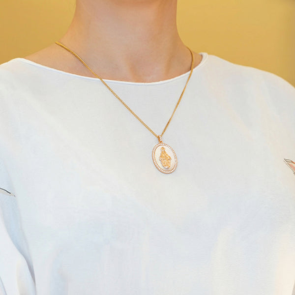 Colgante Crivelli Madonna oro rosa 18k nácar y brillantes