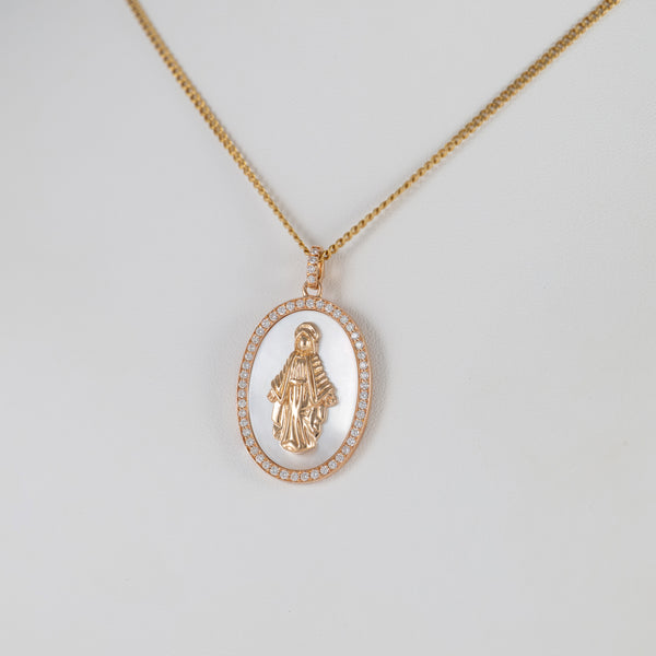 Colgante Crivelli Madonna oro rosa 18k nácar y brillantes