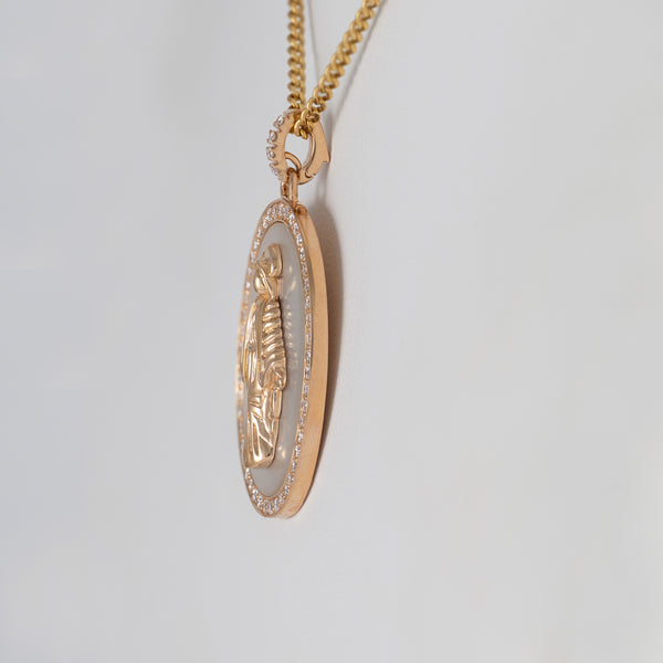 Colgante Crivelli Madonna oro rosa 18k nácar y brillantes