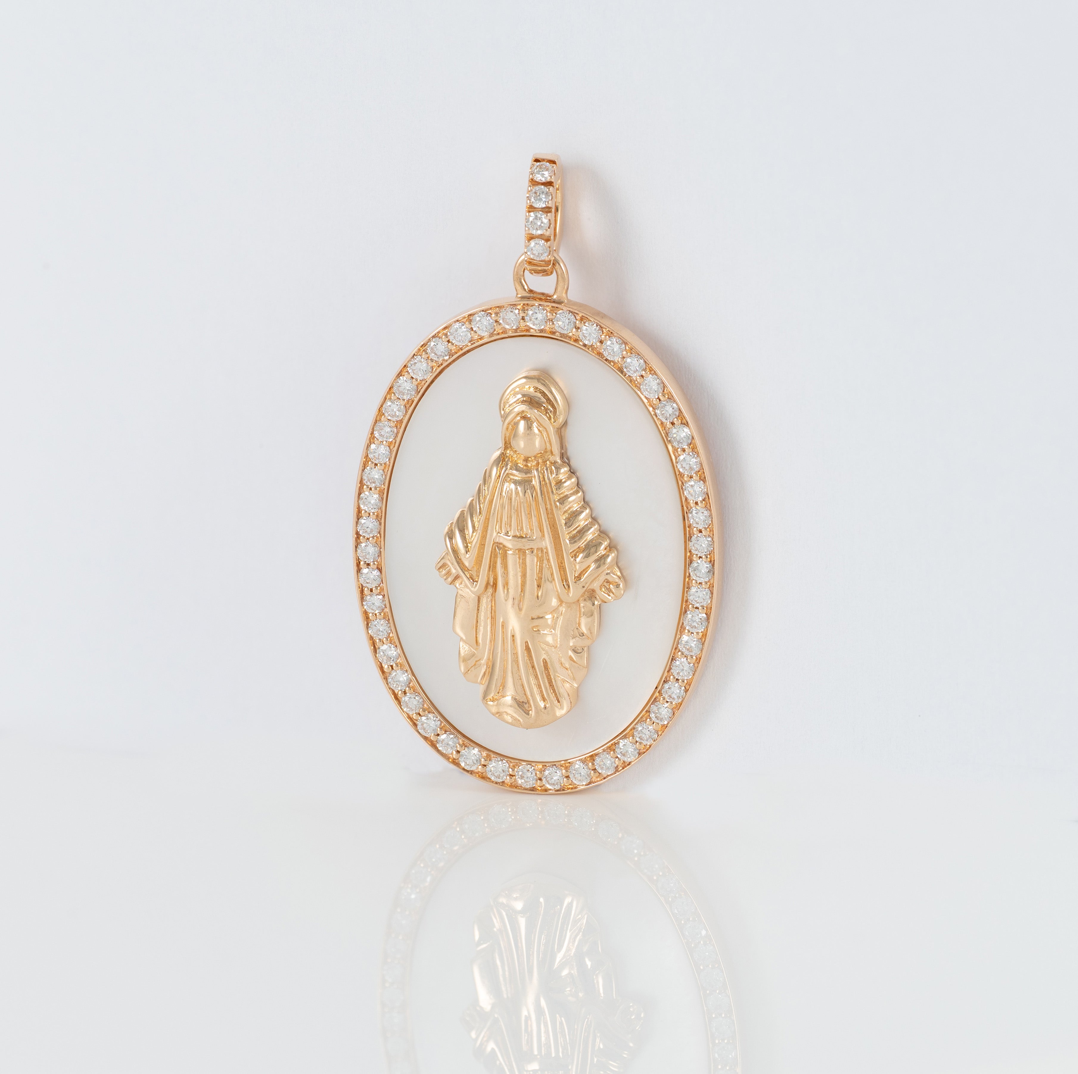 Colgante Crivelli Madonna oro rosa 18k nácar y brillantes