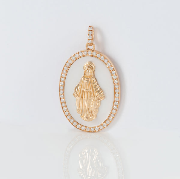 Colgante Crivelli Madonna oro rosa 18k nácar y brillantes