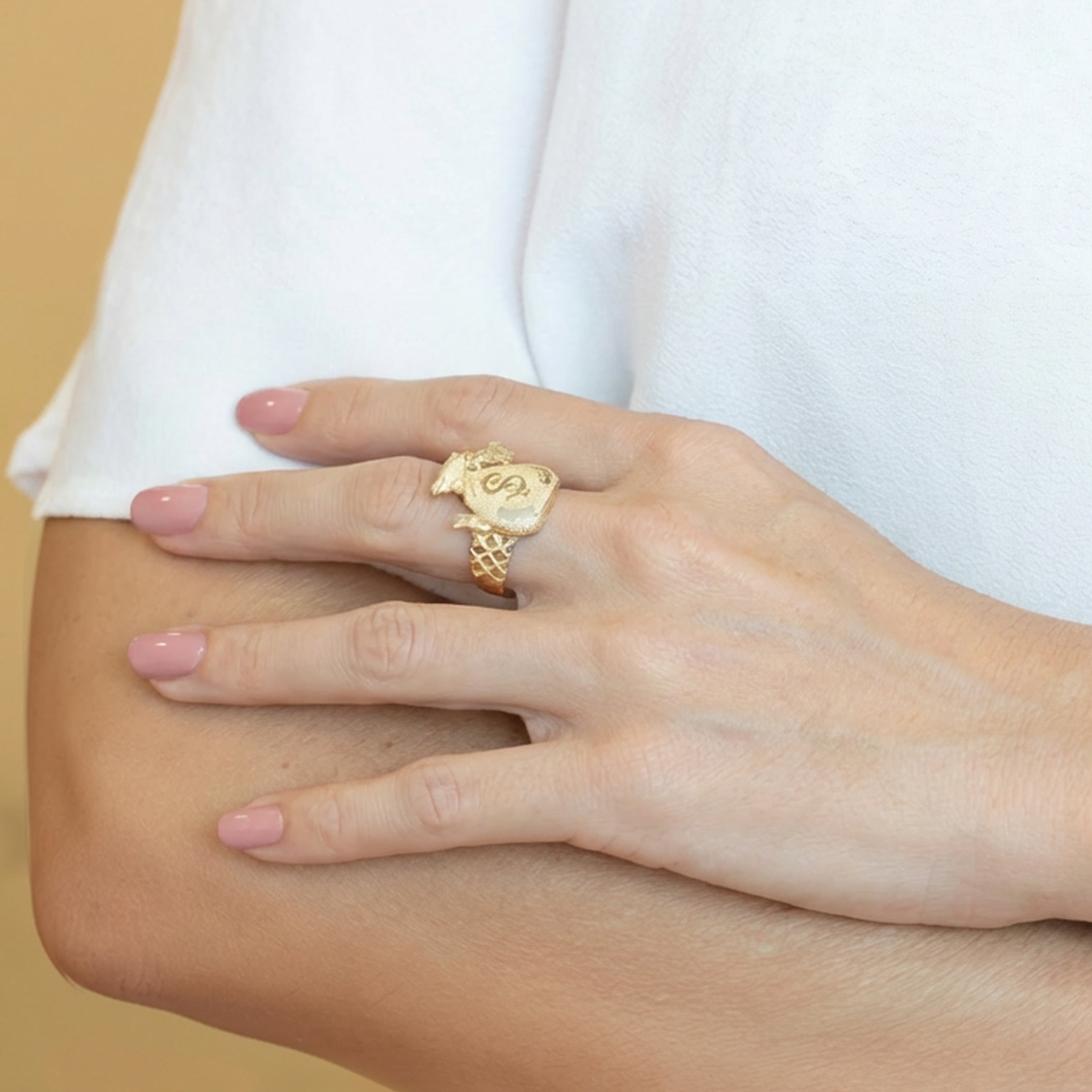 Anillo oro 18k 750 bolsa de dinero