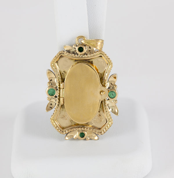 Colgante antiguo en oro amarillo 18k con diamantes y esmeraldas