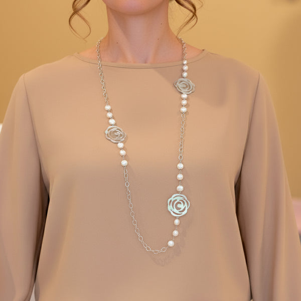 Collar largo Tous en plata 925 y perlas cultivadas Rosa d'Abril