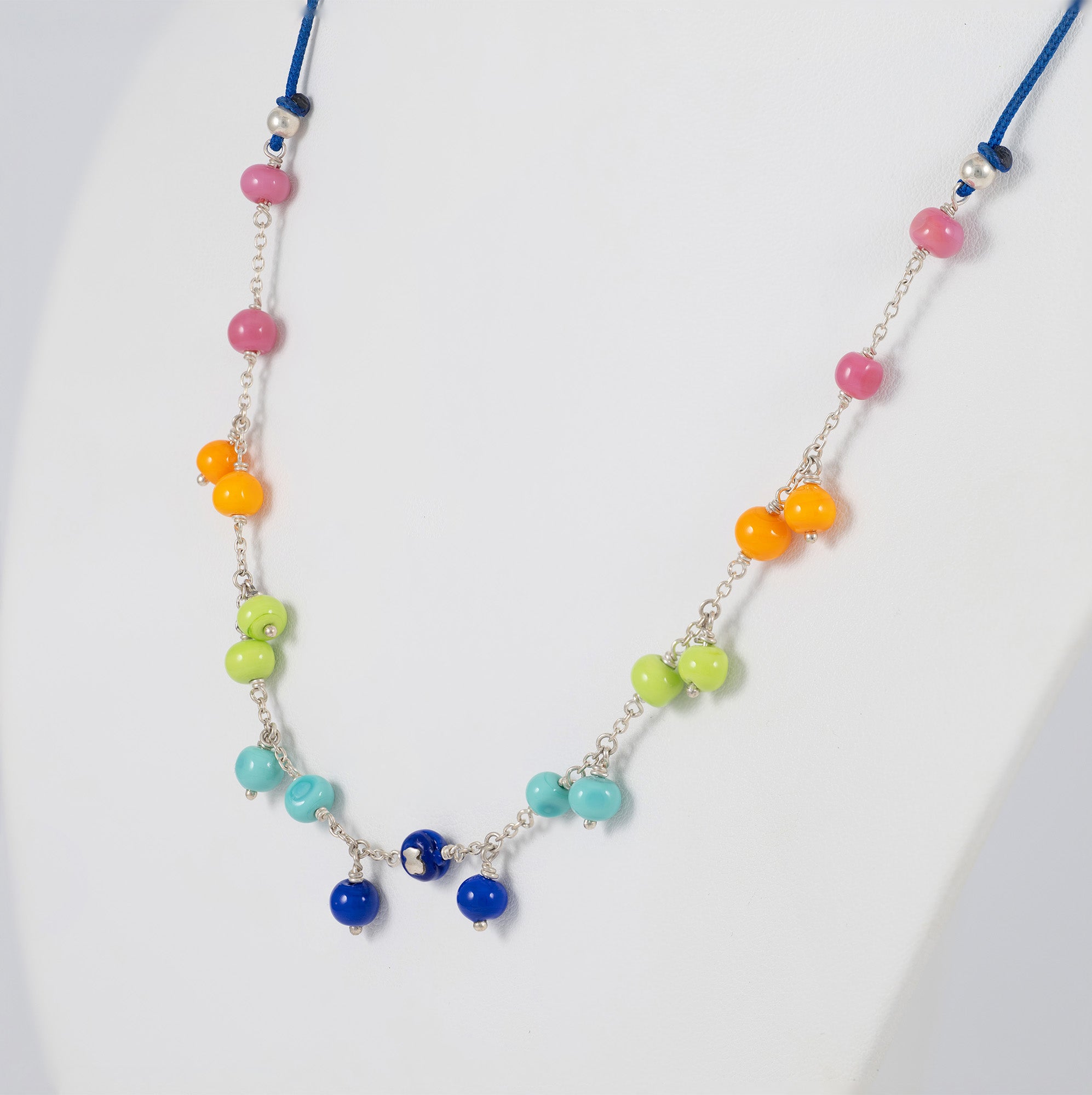 Collar Tous ajustable de plata, cristal de Murano y nylon azul Icon Glass
