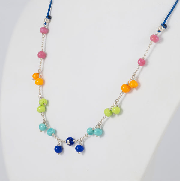 Collar Tous ajustable de plata, cristal de Murano y nylon azul Icon Glass