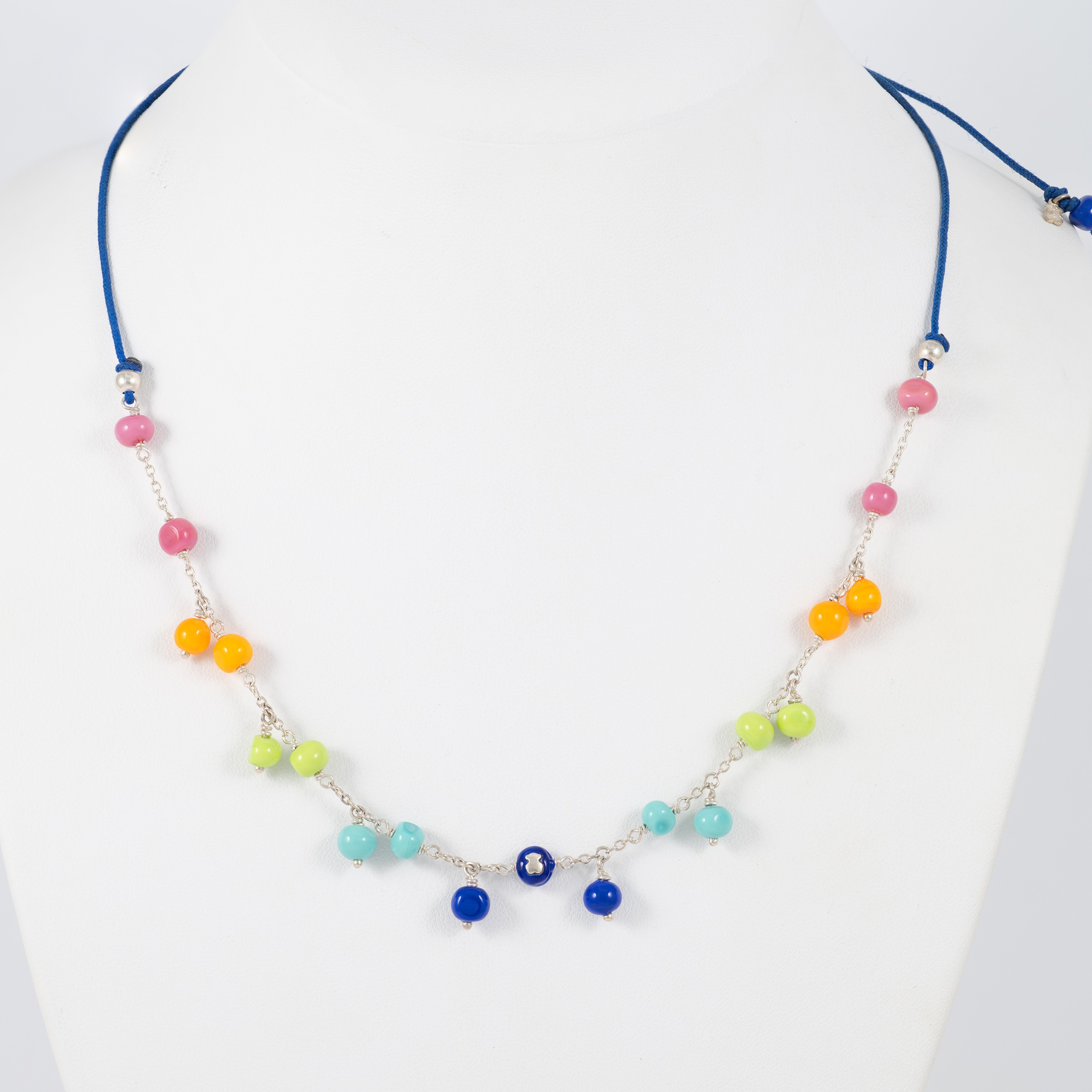 Collar Tous ajustable de plata, cristal de Murano y nylon azul Icon Glass