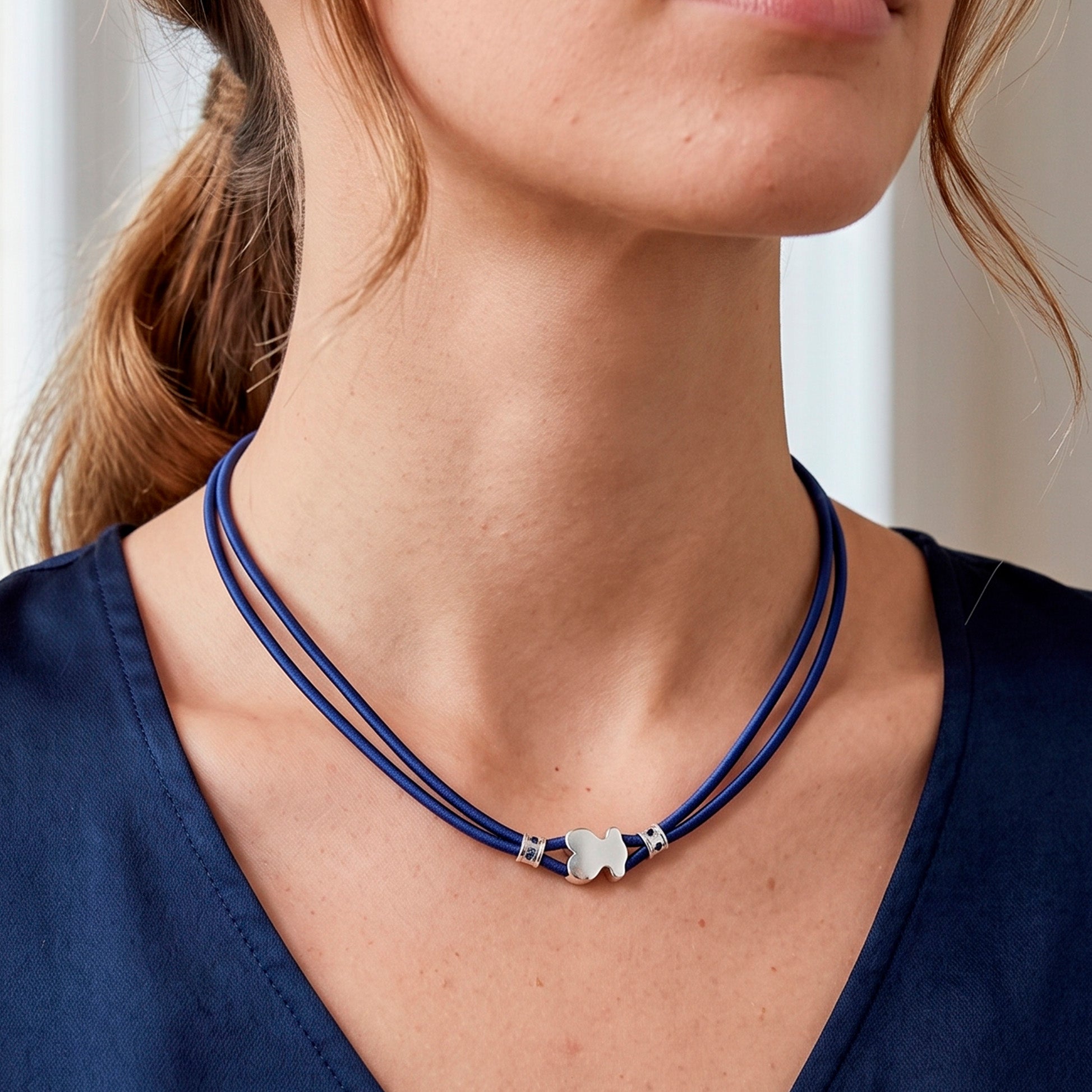 Collar Tous elástico azul Sweet Dolls motivo Oso en plata 925