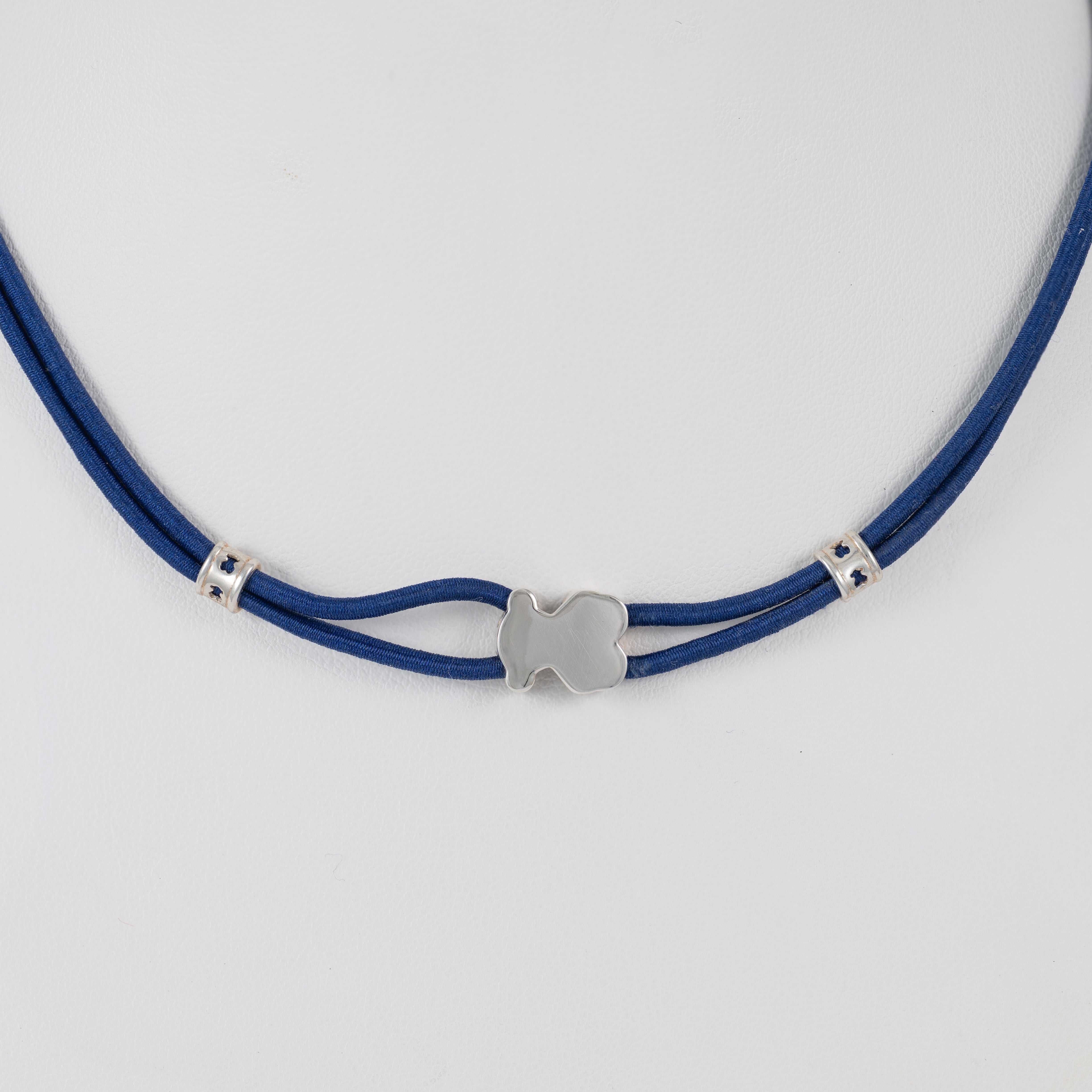 Collar Tous elástico azul Sweet Dolls motivo Oso en plata 925