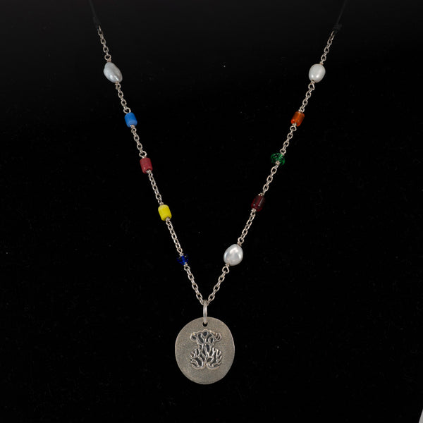 Collar Largo Camafeo de Plata 925, Cristales multicolor y Cordón Oceaan